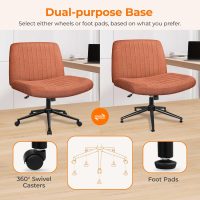NEO CHAIR Criss Cross Chair with Wheels & Pads Home Office Cross Legged Chairs Ergonomic Computer Desk Task Wide Seat for Bedroom Vanity Comfy Swivel (Brown) - Image 3