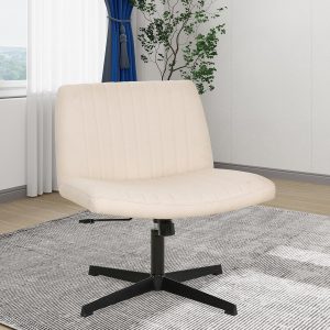 Criss Cross Office Chair - Wide Seat, Armless, Height Adjustable, Fabric, Beige