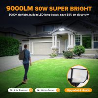 LUTEC 80W Dusk to Dawn Flood Lights Outdoor, 9000LM Super Bright LED Security Light with Photocell, IP65 Waterproof, 5000K Daylight, Hardwired 4 Heads Floodlight for Garage, Yard (Black) - Image 2