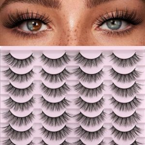 False Eyelashes 14mm Faux 3D Mink Lashes Natural Look Cat Eye Wispy Lashes Pack by Kiromiro, 14 Pairs