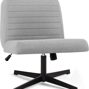 VECELO Armless Criss Cross Chair Legged No Wheels, Swivel Height Adjustable Fabric Wide Seat for Make Up/Bedroom/Small Space