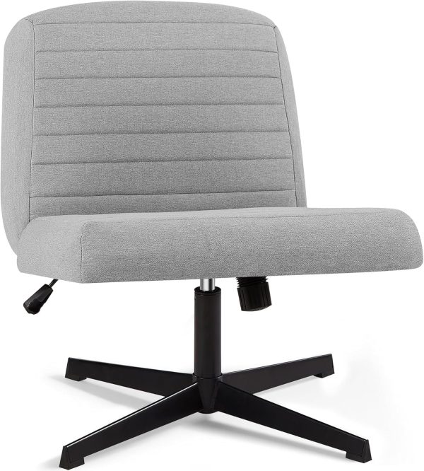 VECELO Armless Criss Cross Chair Legged No Wheels, Swivel Height Adjustable Fabric Wide Seat for Make Up/Bedroom/Small Space