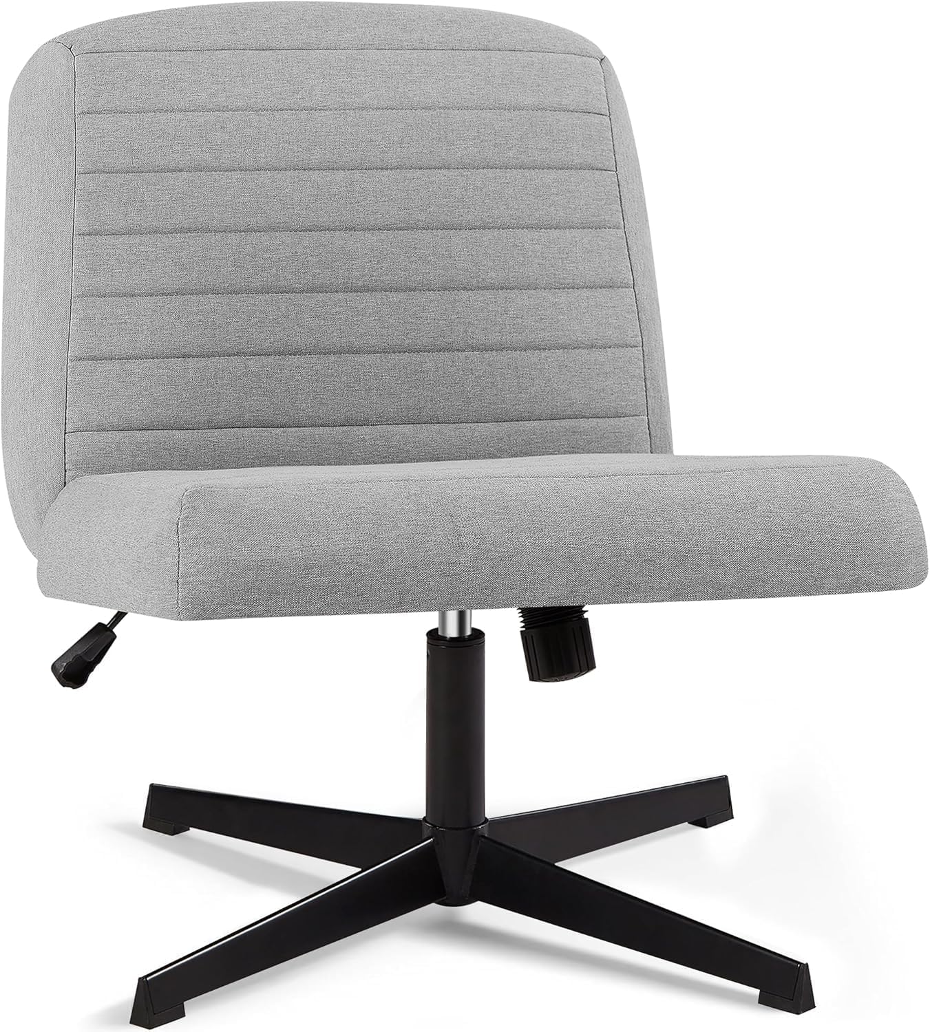 VECELO Armless Criss Cross Chair Legged No Wheels, Swivel Height Adjustable Fabric Wide Seat for Make Up/Bedroom/Small Space