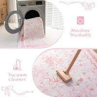 Pink Small Area Rug 3x5 for Entryway - Aesthetic Bow Washable Vanity Floral Mini Throw Rug for Bedside Girls Bedroom Classroom Kitchen Entry Way Front Door Indoor Entrance Inside House Bathroom - Image 6