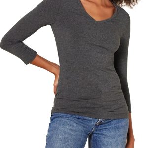 Amazon Essentials Women's Regular-Fit 3/4 Sleeve V-Neck T-Shirt (Available in Plus Size), Multipacks