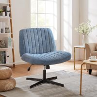 Sweetcrispy Criss Cross Chair Legged, Armless Office Wide Desk Chair No Wheels, Swivel Vanity Height Adjustable Fabric Modern Computer Task Seating for Home - Blue - Image 6