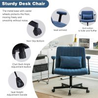 Criss Cross Armrest Office Chair with Wheels - Modern for Home Office, Meditation & Creative Work (Blue) - Image 4