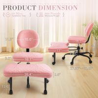 Furmax Ergonomic Criss Cross Legged Office Chair with Wheels, 360°Swivel Adjustable Height Kneeling Desk Chair with Footrest for ADHD, Yoga, Meditation, Home Office (Teddy Fabric, Pink) - Image 2
