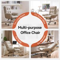EMIAH Office Chair with Foot Rest Criss Cross Chair with Wheels and Flip-up Arms Reclining Desk Chair Comfy Wide Seat PU Leather Rolling Computer Home Office Chair (Beige) - Image 9