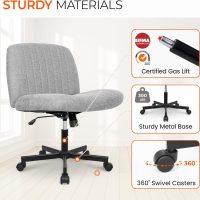 Orange Factory Criss Cross Chair Wheels Wide Cross Legged Office Desk Vanity Chair Comfy Fabric Armless Adjustable Swivel for Home Computer Task (Gray) - Image 7