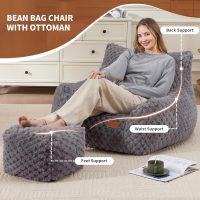 Gaming Chair Comfy Bean Bag Couch Sofa Chair for Bedroom, Modern Faux Fur Reading Bean Bag Chairs for Adults Teens, Living Room Adult Bean Bag Chair with Footrest - Image 3