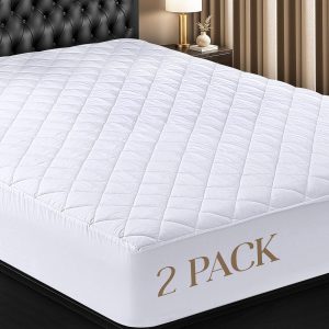 Utopia Bedding Queen 2 Pack Quilted Fitted Mattress Pad, Queen Size, Elastic Fitted Mattress Topper Protector and Cover Stretches up to 16 Inches Deep, Machine Washable (White)