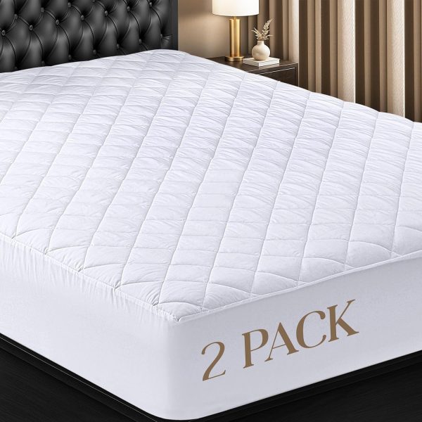 Utopia Bedding Queen 2 Pack Quilted Fitted Mattress Pad, Queen Size, Elastic Fitted Mattress Topper Protector and Cover Stretches up to 16 Inches Deep, Machine Washable (White)