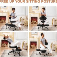 Cross Legged Office Chair, Criss Cross Desk Chair ADHD Meditation Kneeling Yoga Seat with Adjustable Height, Lumbar Support, Wider Footrest and Wheels (Black) - Image 3