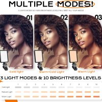 Rechargeable Soft Selfie Light for Phone, Camera, Laptop, 4-14H Battery Portable LED Light for Pictures, Phone Light Clip for Selfie, Vlog, TikTok, Makeup, Video Conference Black - Image 3