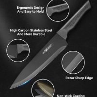 Knife Set, 15 Pcs Kitchen Knife Set with Block Self Sharpening, Dishwasher Safe, 6 Steak Knives, Anti-slip handle, Black - Image 5