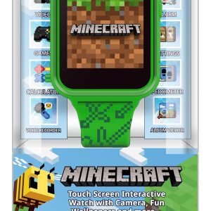 Minecraft Kids Smart Watch – Touchscreen Interactive Watch with 10 Customizable Clock Faces, Built-in Camera, Video Recorder, Alarm, Calculator, Games & Pedometer – Fits Wrists 5.5" to 8"