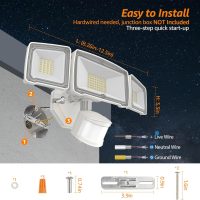 HGGH Motion Sensor Outdoor Lights – Flood Lights Outdoor Security Light, LED Floodlights IP65 Waterproof 6500K 60W 6200LM with 3 Adjustable Heads, Exterior Light for House, Backyard, Porch - Image 5