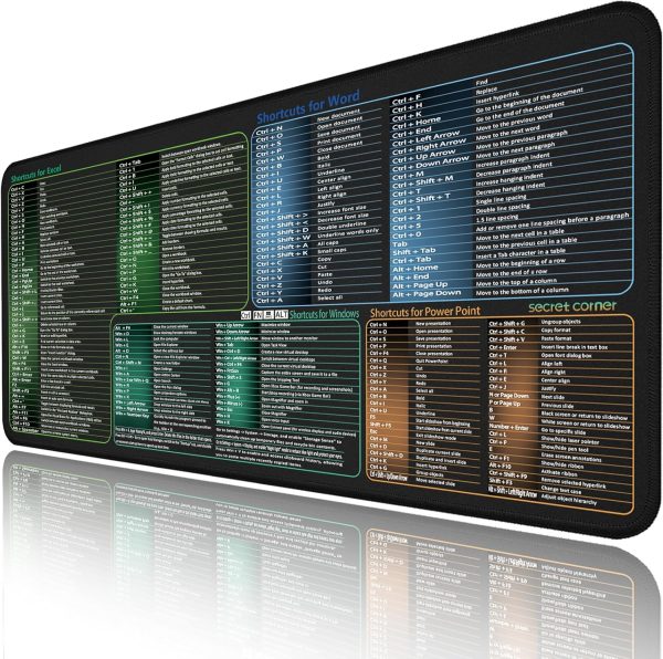 secret corner excel&Word&Windows&powerpoint Cheat Sheet Mousepad,Extra Large Office Desk Accessories Desk mat,Office Keyboard Shortcuts Mouse pad, Non-Slip for Computer Gaming Mouse pad 27.6"x11.8"