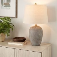 Nourison Home 23" Greyish Brown Earth Tone Rustic Farmhouse Ceramic Table Lamp for Bedroom, Living Room, Dining, Office, with Beige Linen Shade - Image 4