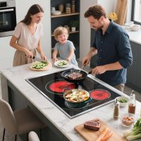 30 Inch Electric Cooktop, 4 Burner Electric Stove Top with Touch Control, 7800W Built-In Glass Stovetop with BBQ & Expandable Zone, 9-Level Adjustable, Child Lock, Timer, 220V-240V Hardwire - Image 2