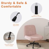 Shintenchi Criss Cross Chair,Cross Legged Office Seat with Wheels Armless Swivel Vanity Chair,Height Adjustable Wide Computer Task Seating for Home Office,Pink ﻿ - Image 7