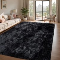 8x10 Area Rug for Living Room:Ultra Soft Fluffy Shag Black Rugs,Large Fuzzy Plush Indoor Non Slip Carpet Washable Rug for Bedroom Kids Nursery Office Dorm Modern Decor(Black) - Image 2