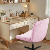Criss Cross Chair Cover Pink Armless Chair Slipcover Office Desk Chair Covers Velvet Embossing Mid Back Wide Seat Accent Chair Covers for Computer Chairs and Vanity Chairs(Velvet-Pink) - Image 5