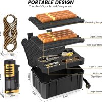 Travel Cigar Humidor Set with Torch Cigar Lighter, V Cigar Cutter, Cigar Ashtray, Cigar Holder, Humidifier & Hygrometer, Portable Travel Cigar Case with Cigar Accessories Kit, Cigar Gifts for Men - Image 2