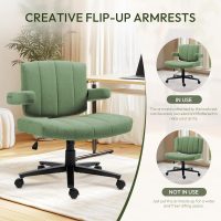 Criss Cross Chair with Wheels – Comfortable Vanity Chair, Wide Rolling Cross Legged Office Chairs with Arms, Adjustable Desk Chairs Comfy for Home Office (Green) - Image 5