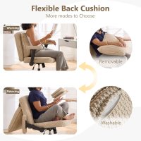 Fizzin Criss Cross Chair,Cross Legged Chair with Wheels and Arms,27" Wide Seat Office Desk Chair with Flipable Back Cushion,Mid Back Beige Swivel Chair for Home Office,Bedroom Vanity(Beige) - Image 5