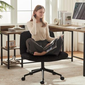 Dowinx Criss Cross Chair with Wheels, Preminum Fabric and Pocket Spring Cushion, Adjustable Swivel Wide Seat Computer Chair, Morden Design Vanity Chair Black