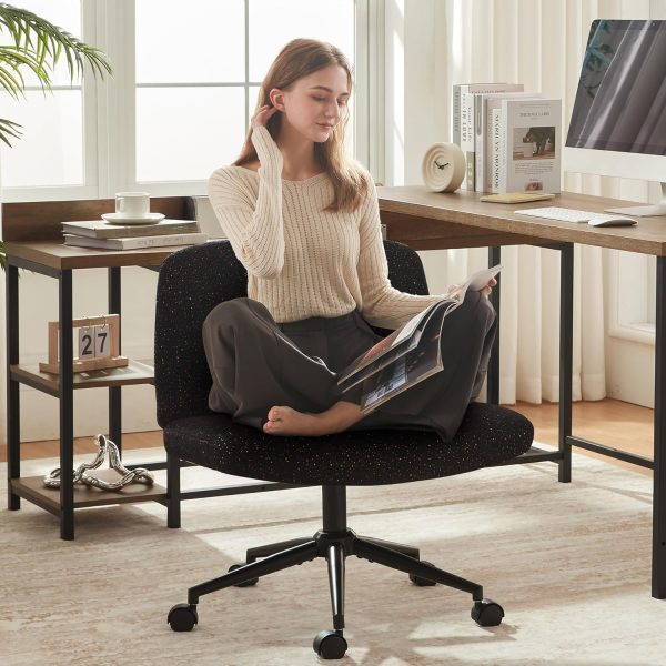 Dowinx Criss Cross Chair with Wheels, Preminum Fabric and Pocket Spring Cushion, Adjustable Swivel Wide Seat Computer Chair, Morden Design Vanity Chair Black