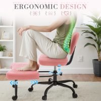 Furmax Ergonomic Criss Cross Legged Office Chair with Wheels, 360°Swivel Adjustable Height Kneeling Desk Chair with Footrest for ADHD, Yoga, Meditation, Home Office (Teddy Fabric, Pink) - Image 3