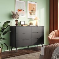 WLIVE Black Dresser for Bedroom, 47.24'' Wide 6 Drawer Wood Dresser Storage Organizer with Sturdy Metal Handle, TV Stand for 55 inch TV, Chest of Drawers for Living Room, Hallway, Closet - Image 2