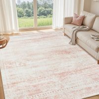 Washable Rugs 5x7 Area Rugs for Living Room,Bedroom,Dining Room- Ultra Soft Faux Wool Nursery Rug for Baby Girl,Neutral Light Pink Low Pile Vintage Carpets for Dorm Kids Playroom,Non Slip - Image 8