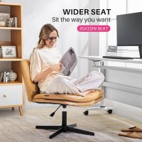 Redlife Leather Swivel Desk Chair Cross Legged Office Chair Wide Accent Chairs Height Adjustable Criss Cross Chairs, Wrapped Double Cushion, for Living Room Bedroom Reading Room (Brown) - Image 6