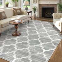 Lahome Moroccan Washable Rugs 8x10,Grey Rug for Living Room,Soft Boho Large Bedroom Rug 8x10 Under Bed Boho Dining Room Rugs for Under Table Geometric Office Room - Image 2