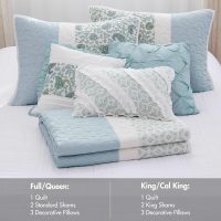 Madison Park Cotton Quilt Set Floral Print, Double Sided Stitching, All Season, Lightweight Coverlet Shabby Chic Bedding Layer, Matching Shams, King/Cal King, Aqua 6 Piece - Image 5
