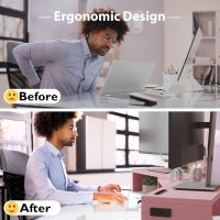 BONTEC Dual Monitor Stand for Desk, Adjustable Length and Angle Monitor Stand Riser with Smartphone Holder, Desk Shelf for Top of Desk, Computer Monitor Stand with Storage, Office Desk Organizer, Pink - Image 4