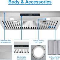 SNDOAS Range Hood 30 Inch Under Cabinet,Ductless Range Hoods with Touch Control,3-Venting Kitchen hood,Stainless Steel Vent Hood,Under Cabinet Range Hood 30 inch,Hood Vents for Kitchen 3 Speeds - Image 2