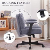Sunchen Criss Cross Chair with Wheels and Arms, Cross Legged Office Chair with Wide Seat, Adjustable Cute Comfy Desk Chairs for Home Office, Bedroom, Vanity, Grey - Image 5