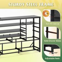 WLIVE Black TV Stand for 55, 60, 65 inch TV, Entertainment Center with LED Lights & Charging Station, TV Media Console Table with 15 Fabric Drawers and Open Shelves for Living Room, Hallway, Wood Topm - Image 8