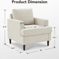 Mid-Century Accent Chair,Modern Linen Fabric Armchair for Living Room,Comfy Upholstered Reading Accent Chairs for Bedroom,Single Sofa Chair with Wood Legs (Beige, 1 Pack) - Image 2