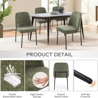 COLAMY Modern Dining Chairs Set of 4, Fabric Upholstered Dining Room Chairs Dinner Chair Stylish Kitchen Chairs with Curved Back and Metal Legs, Green - Image 2