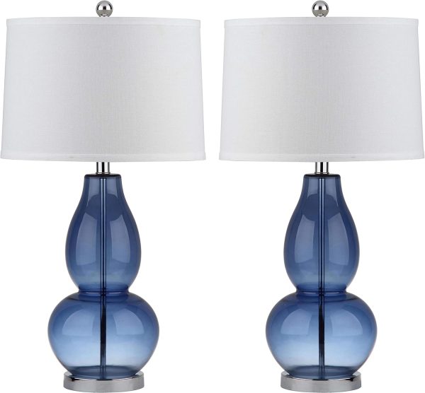 SAFAVIEH Lighting Collection Mercurio Blue Glass Double Gourd 29-inch Bedroom Living Room Home Office Desk Nightstand Table Lamp Set of 2 (LED Bulbs Included)