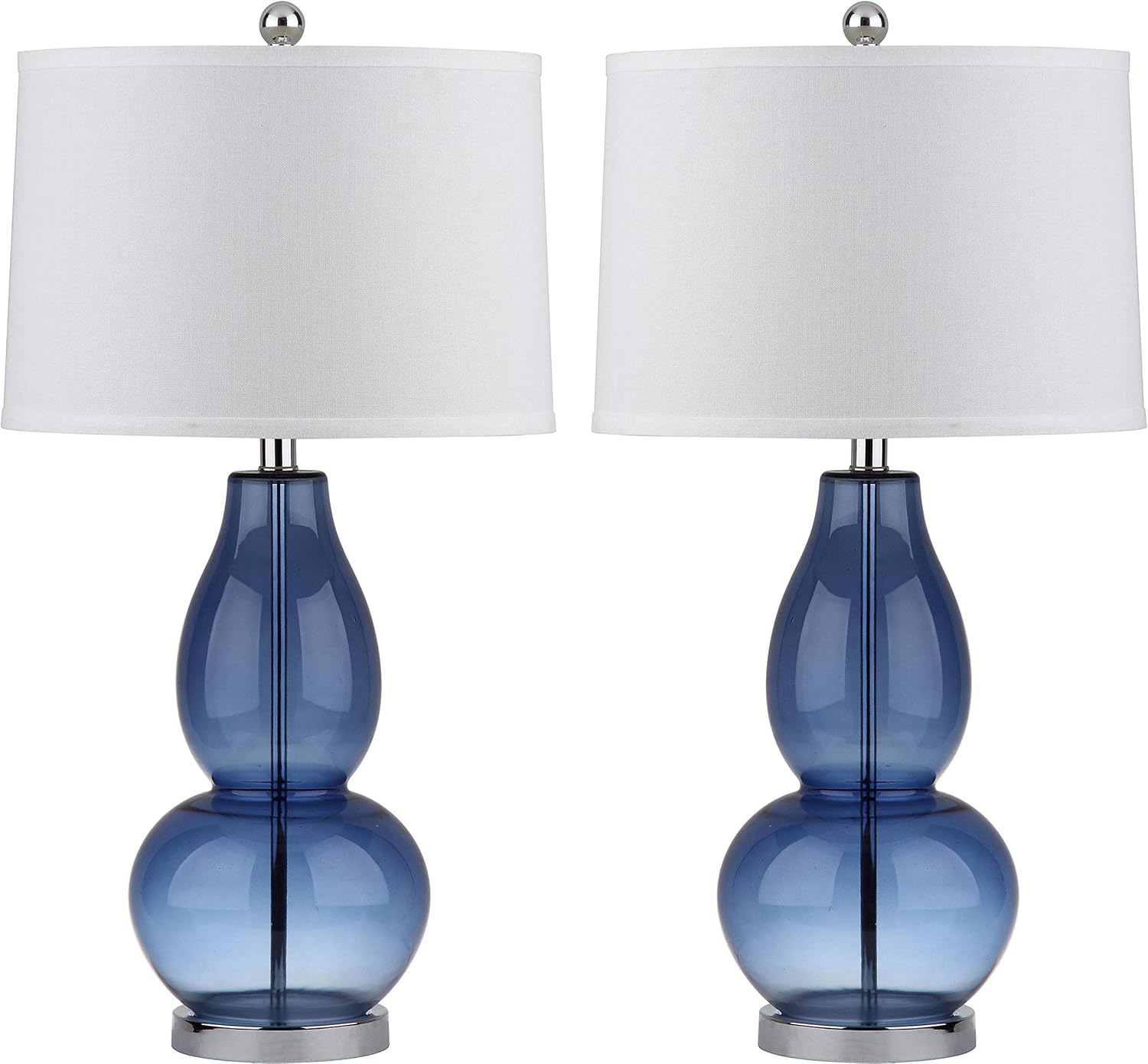 SAFAVIEH Lighting Collection Mercurio Blue Glass Double Gourd 29-inch Bedroom Living Room Home Office Desk Nightstand Table Lamp Set of 2 (LED Bulbs Included)