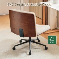 Furnimart Wide Swivel Criss Cross Legged Chair with Wheels, FSC Certified Wooden Desk Chair with Mid-Back Support, Comfy Armless Height Adjustable Vanity Chair for Desk, Bedroom (Faux Fur White) - Image 4