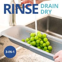 BLUE GINKGO Over the Sink Colander Strainer Basket - Wash Vegetables and Fruits, Drain Cooked Pasta and Dry Dishes - Extendable - New Home Kitchen Essentials (7.9W x 14-19L x 2.75H) - Gray - Image 3