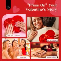 Cherry Press on Nails：Cherry of Love French Tips Press ons Cosmetic Nail Set Medium Almond 30 PCS 15 Sizes Pre-Designed Reusable Stick on Nails with Glue Manicure Gift for Women - Image 6